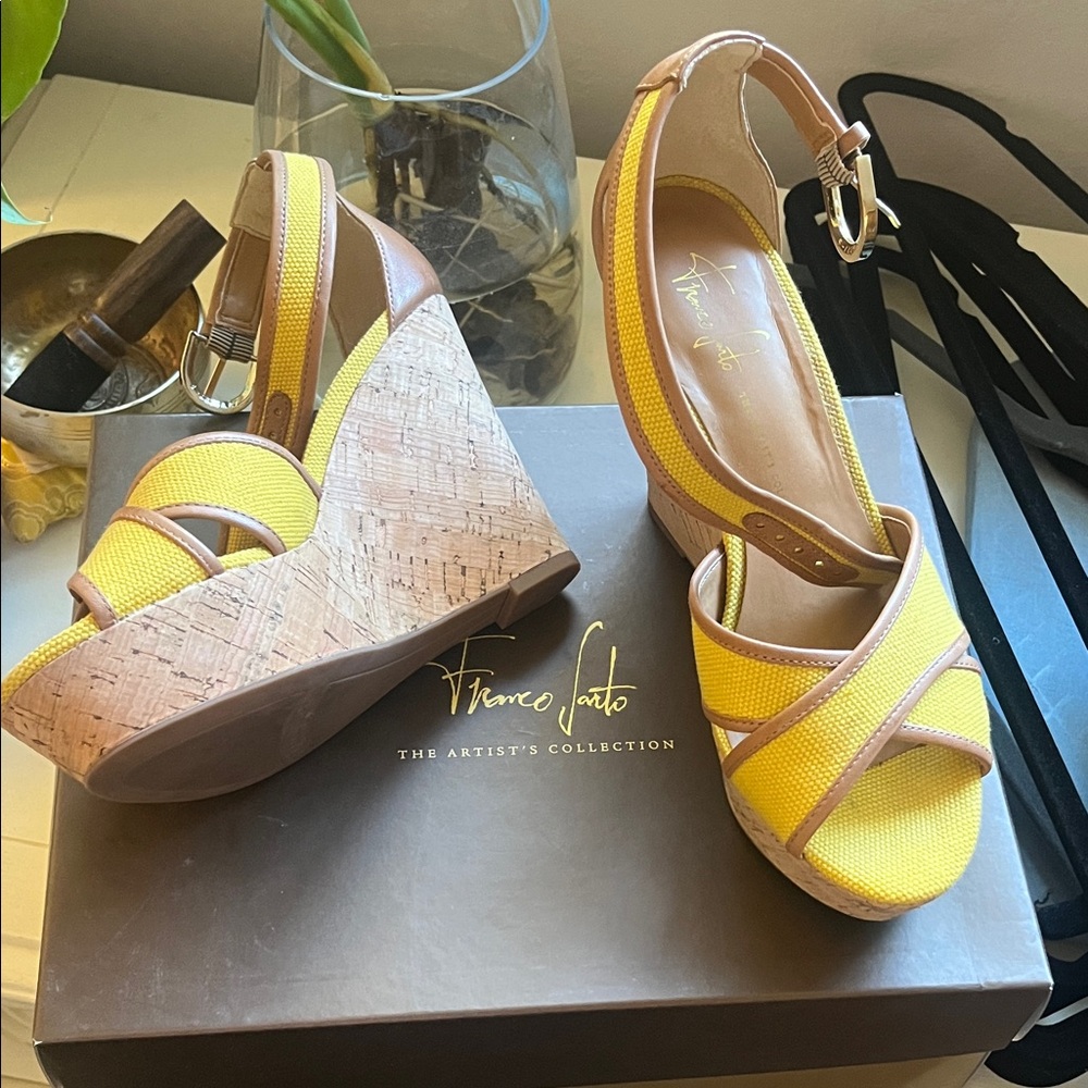 Franco Sarto Sunny Yellow and Brown Wedges